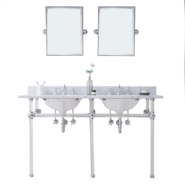 Water Creation EP60E-0113 EMPIRE 60W x 34H  Double Washstand , P-Trap, Countertop with Sink, F2-0013 Faucet and Mirror included, in Chrome Finish