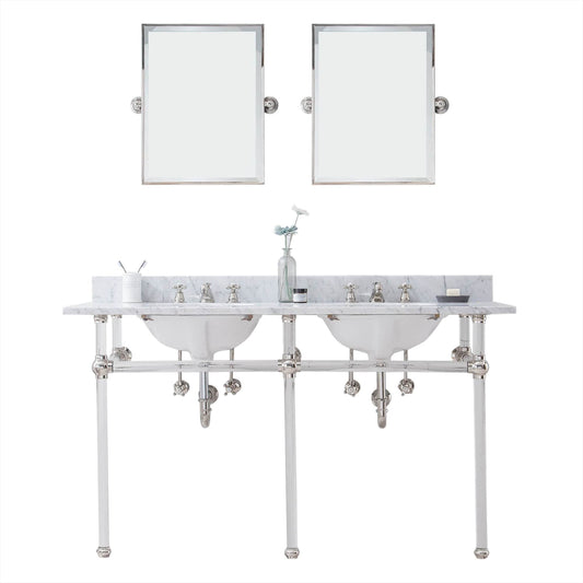 Water Creation EP60E-0509 EMPIRE 60"W x 34"H Double Washstand , P-Trap, Countertop with Sink, F2-0009 Faucet and Mirror included, in Polished Nickel Finish
