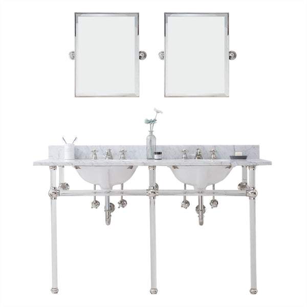 Water Creation EP60E-0509 EMPIRE 60W x 34H  Double Washstand , P-Trap, Countertop with Sink, F2-0009 Faucet and Mirror included, in Polished Nickel Finish