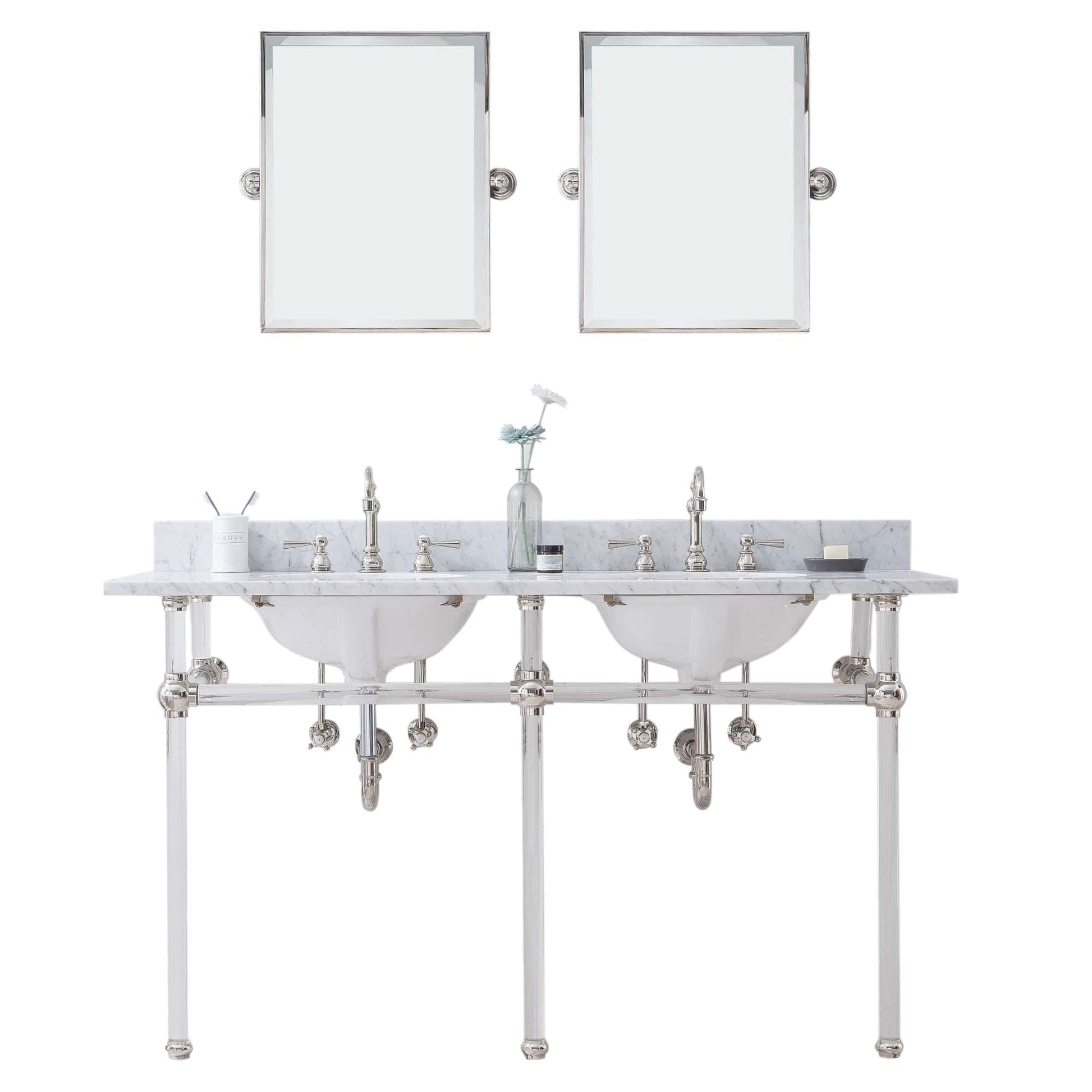 Water Creation EP60E-0512 EMPIRE 60"W x 34"H  Double Washstand , P-Trap, Countertop with Sink, F2-0012 Faucet and Mirror included, in Polished Nickel Finish