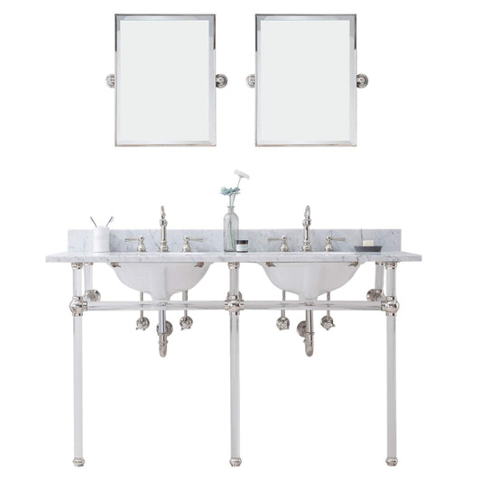 Water Creation EP60E-0512 EMPIRE 60"W x 34"H Double Washstand , P-Trap, Countertop with Sink, F2-0012 Faucet and Mirror included, in Polished Nickel Finish