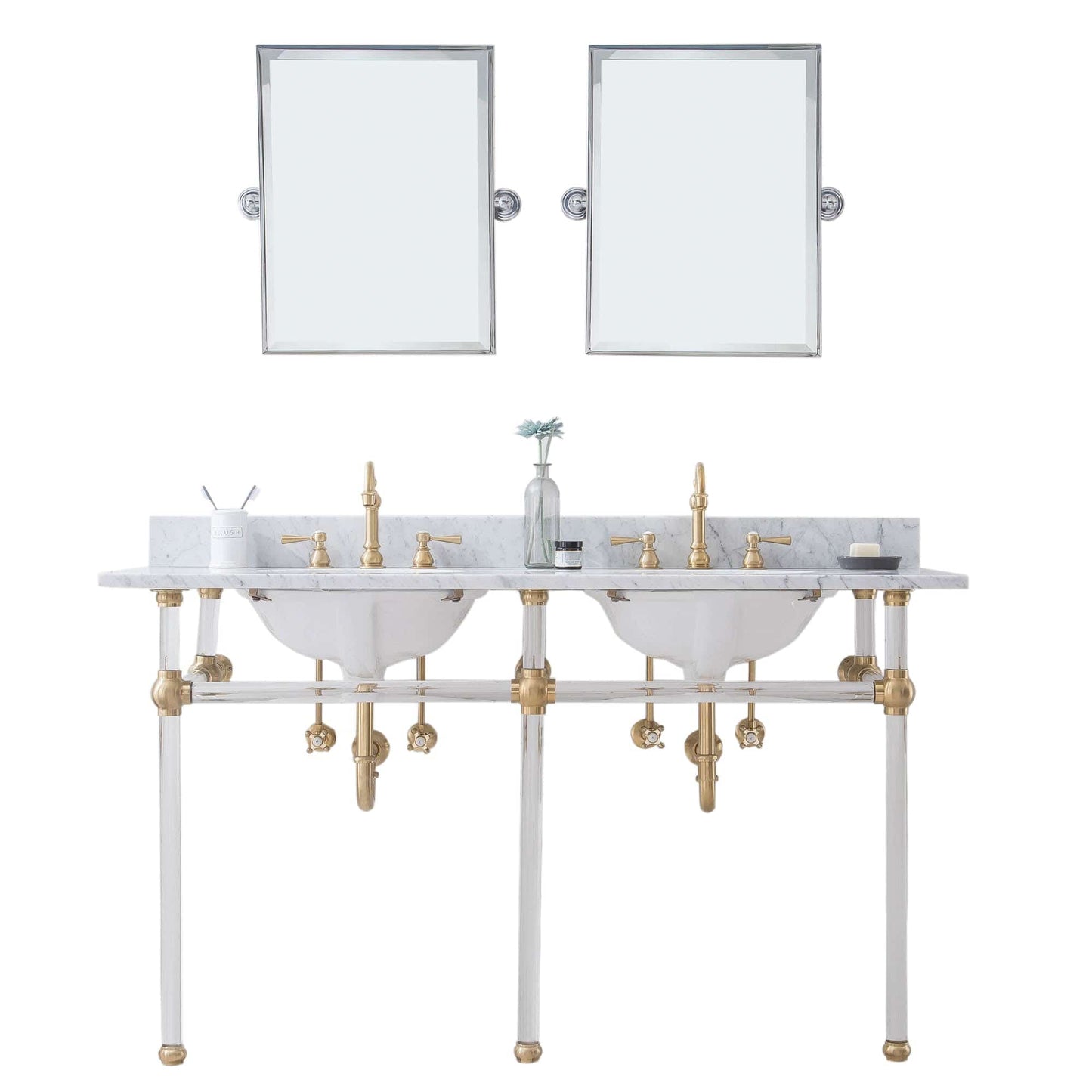 Water Creation EP60E-0612 EMPIRE 60"W x 34"H  Double Washstand , P-Trap, Countertop with Sink, F2-0012 Faucet and Mirror included, in Satin Gold Finish