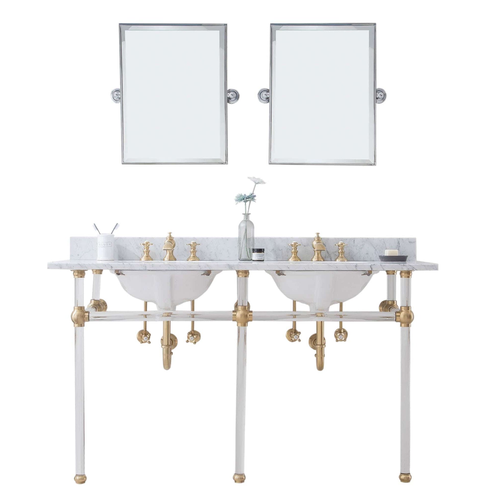 Water Creation EP60E-0613 EMPIRE 60"W x 34"H  Double Washstand , P-Trap, Countertop with Sink, F2-0013 Faucet and Mirror included, in Satin Gold Finish