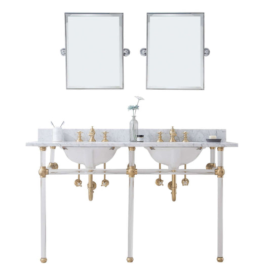 Water Creation EP60E-0613 EMPIRE 60"W x 34"H Double Washstand , P-Trap, Countertop with Sink, F2-0013 Faucet and Mirror included, in Satin Gold Finish