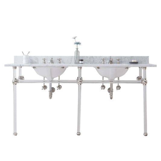 Water Creation EP72C-0500 EMPIRE 72"W x 34"H Double Washstand , P-Trap, and Countertop with Sink included, in Polished Nickel Finish