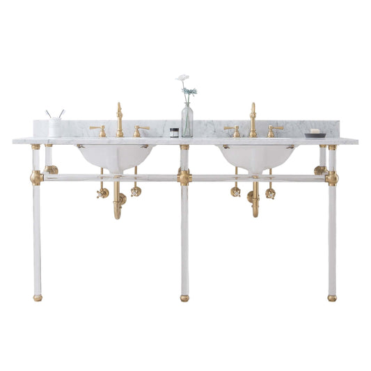 Water Creation EP72C-0600 EMPIRE 72"W x 34"H Double Washstand , P-Trap, and Countertop with Sink included, in Satin Gold Finish