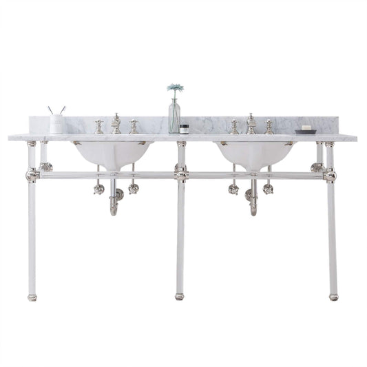 Water Creation EP72D-0513 EMPIRE 72"W x 34"H Double Washstand , P-Trap, Countertop with Sink, and F2-0013 Faucet included, in Polished Nickel Finish