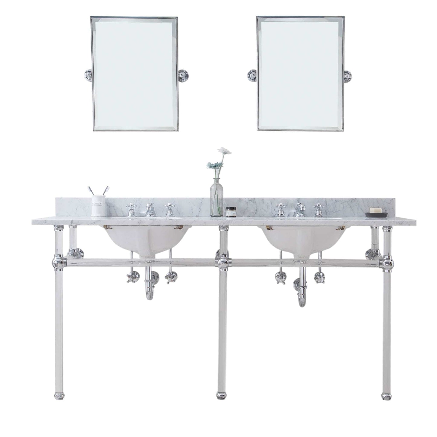 Water Creation EP72E-0109 EMPIRE 72"W x 34"H  Double Washstand , P-Trap, Countertop with Sink, F2-0009 Faucet and Mirror included, in Chrome Finish