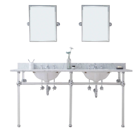 Water Creation EP72E-0109 EMPIRE 72"W x 34"H Double Washstand , P-Trap, Countertop with Sink, F2-0009 Faucet and Mirror included, in Chrome Finish