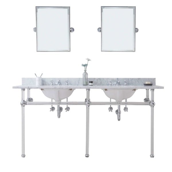 Water Creation EP72E-0109 EMPIRE 72W x 34H  Double Washstand , P-Trap, Countertop with Sink, F2-0009 Faucet and Mirror included, in Chrome Finish