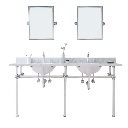 Water Creation EP72E-0112 EMPIRE 72"W x 34"H  Double Washstand , P-Trap, Countertop with Sink, F2-0012 Faucet and Mirror included, in Chrome Finish