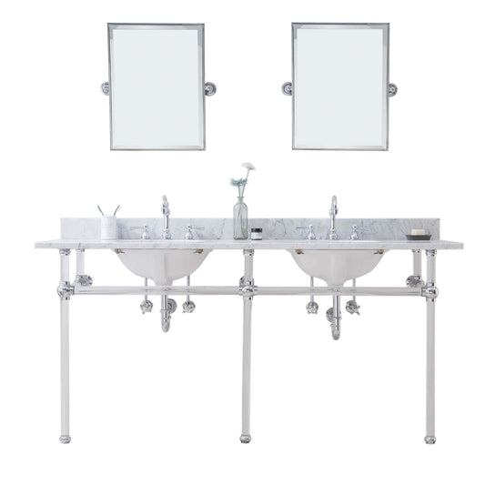 Water Creation EP72E-0112 EMPIRE 72"W x 34"H Double Washstand , P-Trap, Countertop with Sink, F2-0012 Faucet and Mirror included, in Chrome Finish