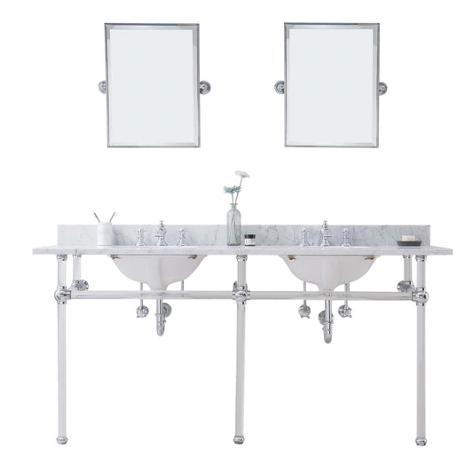 Water Creation EP72E-0113 EMPIRE 72"W x 34"H Double Washstand , P-Trap, Countertop with Sink, F2-0013 Faucet and Mirror included, in Chrome Finish