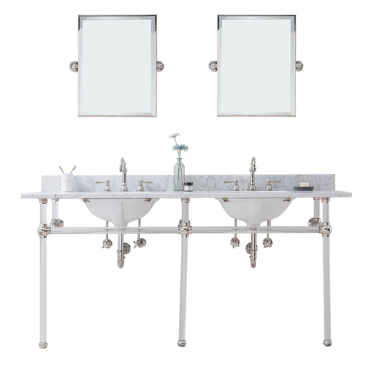 Water Creation EP72E-0512 EMPIRE 72"W x 34"H Double Washstand , P-Trap, Countertop with Sink, F2-0012 Faucet and Mirror included, in Polished Nickel Finish