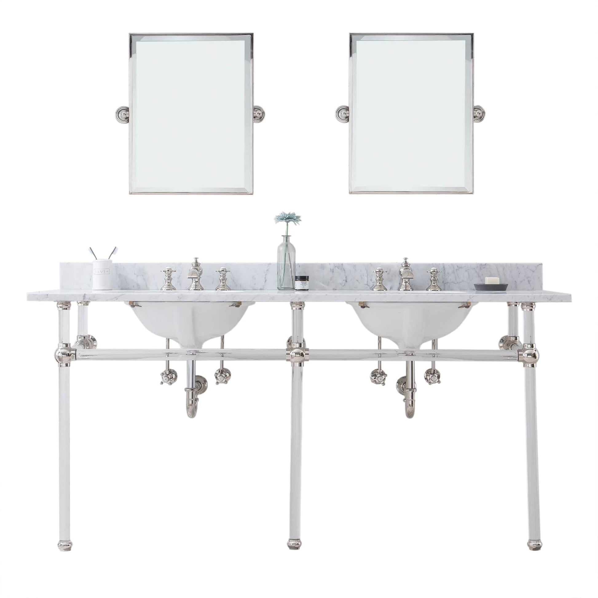 Water Creation EP72E-0513 EMPIRE 72"W x 34"H  Double Washstand , P-Trap, Countertop with Sink, F2-0013 Faucet and Mirror included, in Polished Nickel Finish