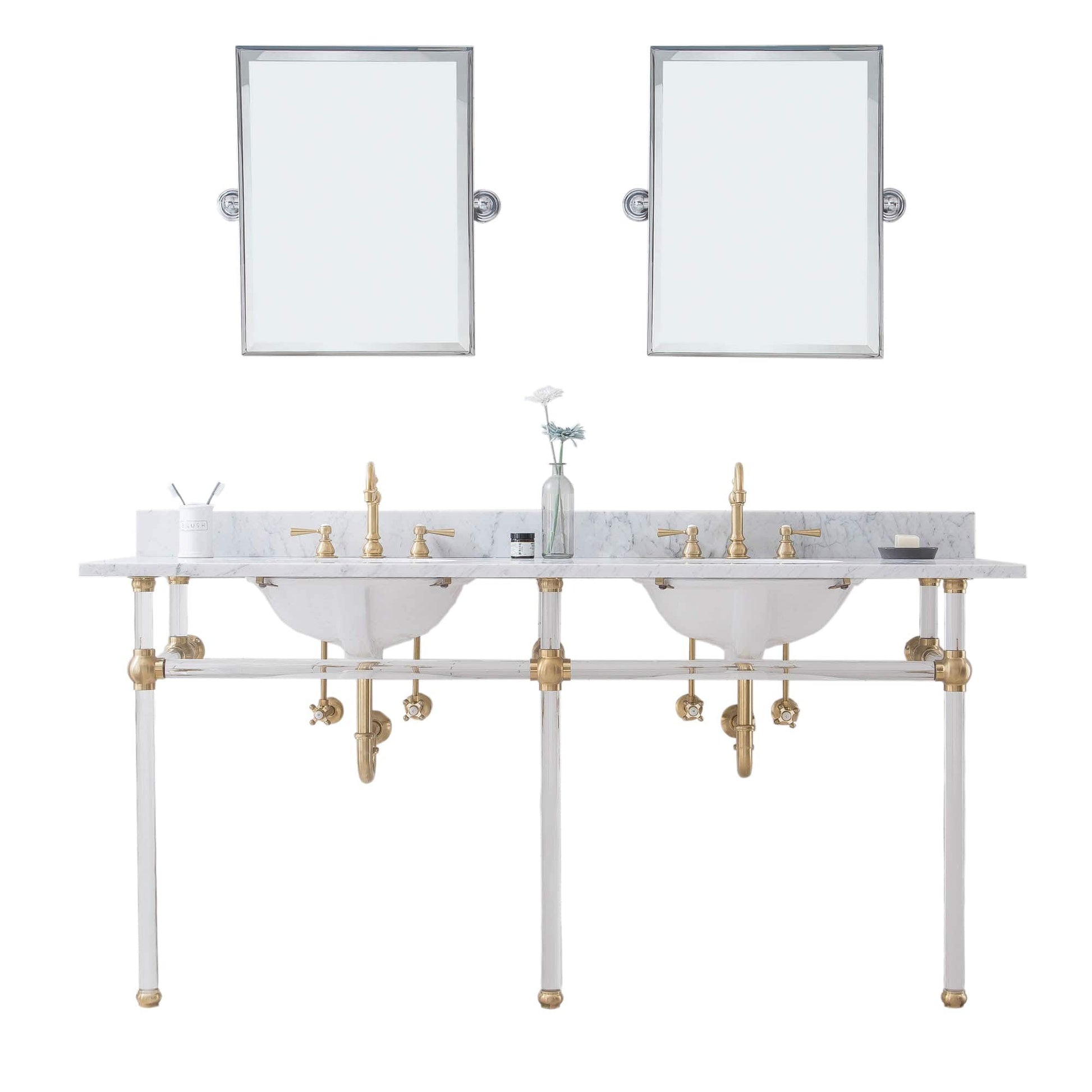 Water Creation EP72E-0612 EMPIRE 72"W x 34"H  Double Washstand , P-Trap, Countertop with Sink, F2-0012 Faucet and Mirror included, in Satin Gold Finish