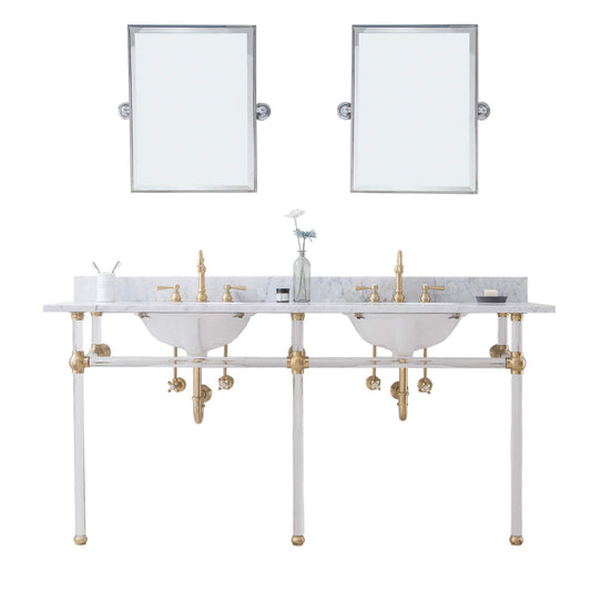 Water Creation EP72E-0612 EMPIRE 72"W x 34"H Double Washstand , P-Trap, Countertop with Sink, F2-0012 Faucet and Mirror included, in Satin Gold Finish