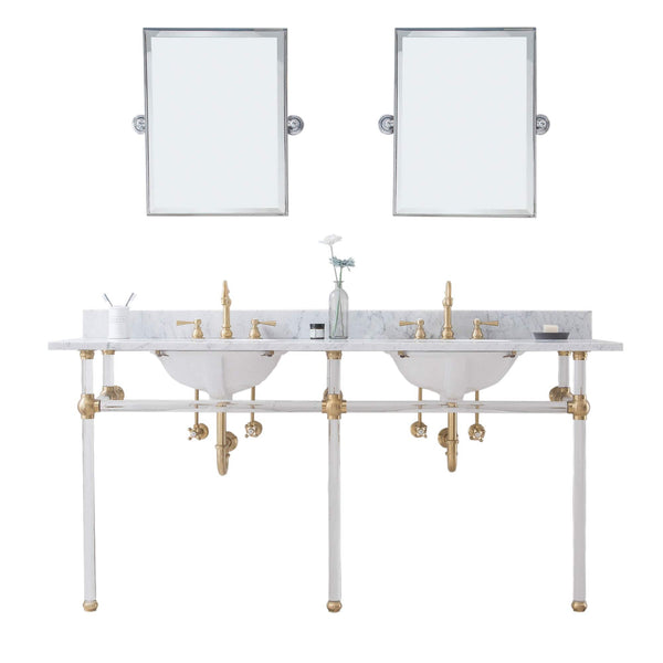 Water Creation EP72E-0612 EMPIRE 72W x 34H  Double Washstand , P-Trap, Countertop with Sink, F2-0012 Faucet and Mirror included, in Satin Gold Finish