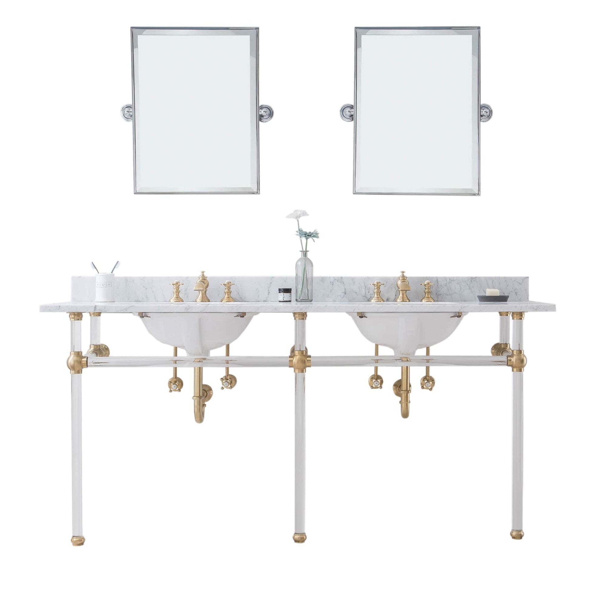 Water Creation EP72E-0613 EMPIRE 72"W x 34"H  Double Washstand , P-Trap, Countertop with Sink, F2-0013 Faucet and Mirror included, in Satin Gold Finish