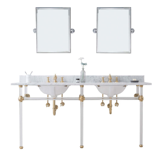 Water Creation EP72E-0613 EMPIRE 72"W x 34"H Double Washstand , P-Trap, Countertop with Sink, F2-0013 Faucet and Mirror included, in Satin Gold Finish