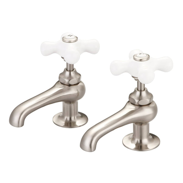 Water Creation F1-0003-02-PX Vintage Classic Basin Cocks Bathroom Faucets in Brushed Nickel Finish, With Porcelain Cross Handles, Hot And Cold Labels Included