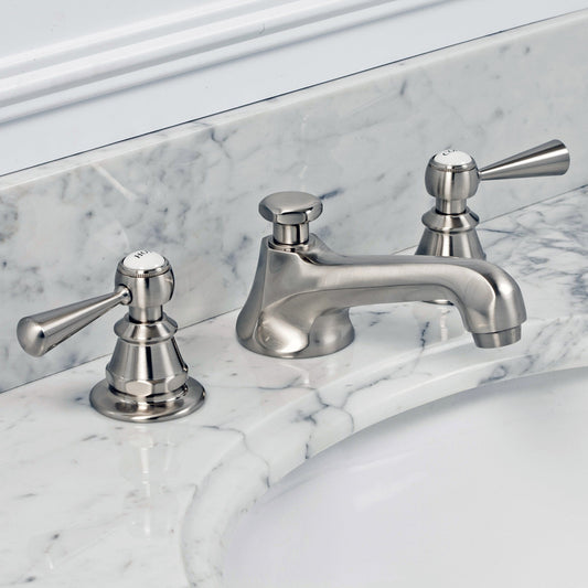 Water Creation F2-0009-02-TL American 20th Century Classic Widespread Bathroom F2-0009 Faucets With Pop-Up Drain in Brushed Nickel Finish, With Torch Lever Handles, Hot And Cold Labels Included