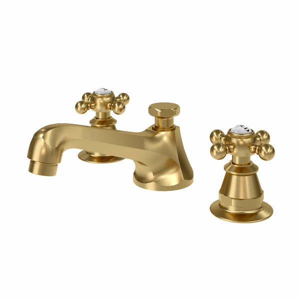 Water Creation F2-0009-06-BX American 20th Century Classic Widespread Bathroom F2-0009 Faucets With Pop-Up Drain in Satin Gold Finish, With Metal Cross Handles, Hot And Cold Labels Included