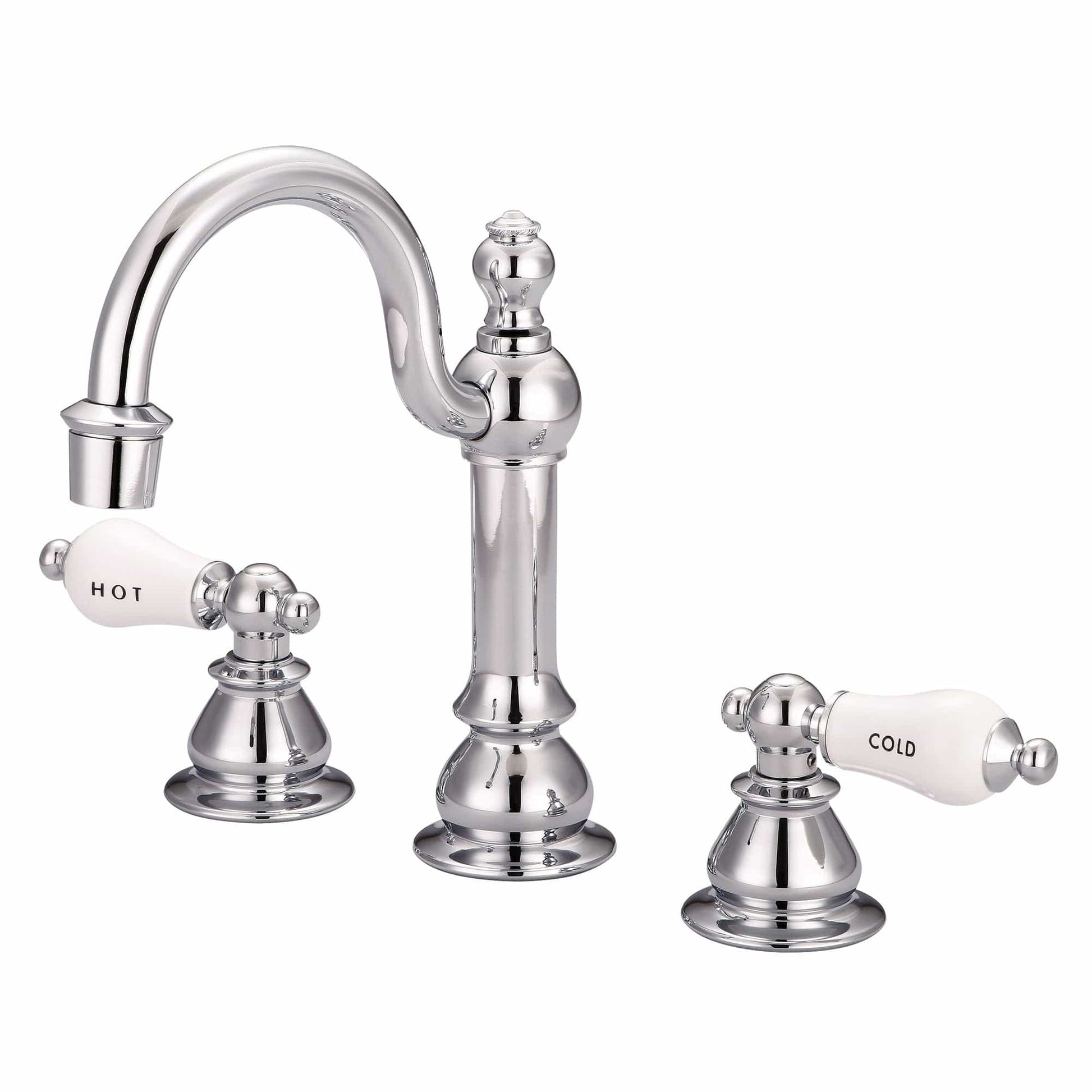 Water Creation F2-0012-01-CL American 20th Century Classic Widespread Bathroom F2-0012 Faucets With Pop-Up Drain in Chrome Finish, With Porcelain Lever Handles, Hot And Cold Labels Included