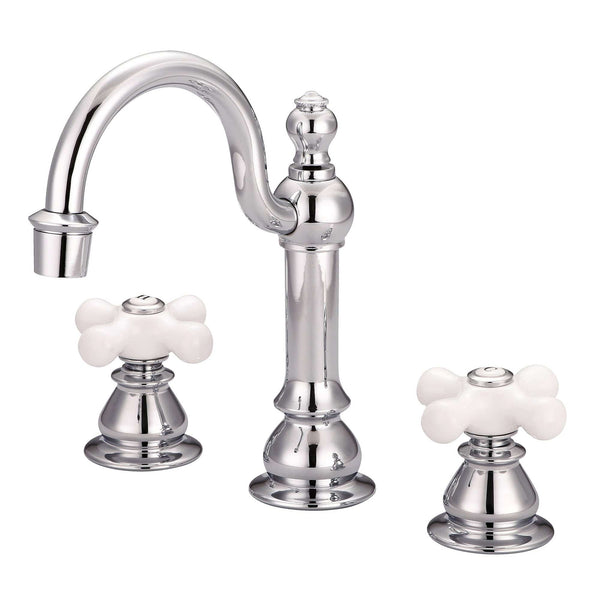 Water Creation F2-0012-01-PX American 20th Century Classic Widespread Bathroom F2-0012 Faucets With Pop-Up Drain in Chrome Finish, With Porcelain Cross Handles, Hot And Cold Labels Included