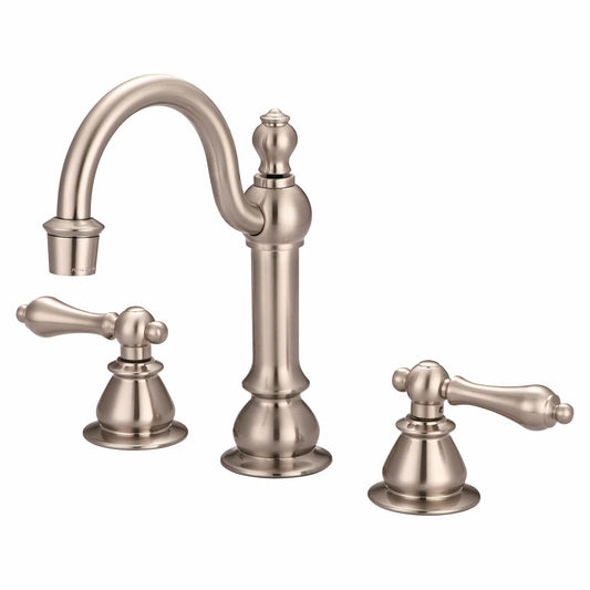 Water Creation F2-0012-02-AL American 20th Century Classic Widespread Bathroom F2-0012 Faucets With Pop-Up Drain in Brushed Nickel Finish, With Metal Lever Handles