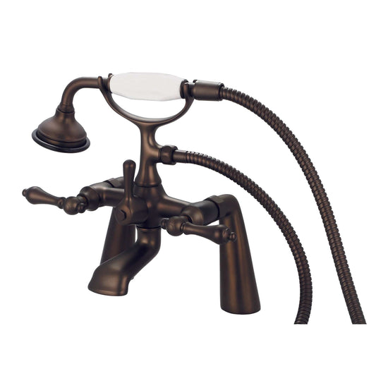 Water Creation F6-0003-03-AL Vintage Classic 7" Spread Deck Mount Tub Faucet With Handheld Shower in Oil Rubbed Bronze Finish, With Metal Lever Handles Without Labels