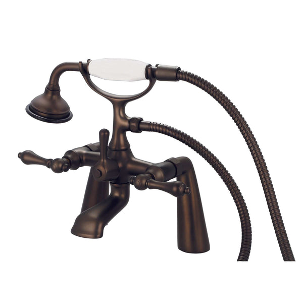 Water Creation F6-0003-03-AL Vintage Classic 7 Spread Deck Mount Tub Faucet With Handheld Shower in Oil Rubbed Bronze Finish, With Metal Lever Handles Without Labels