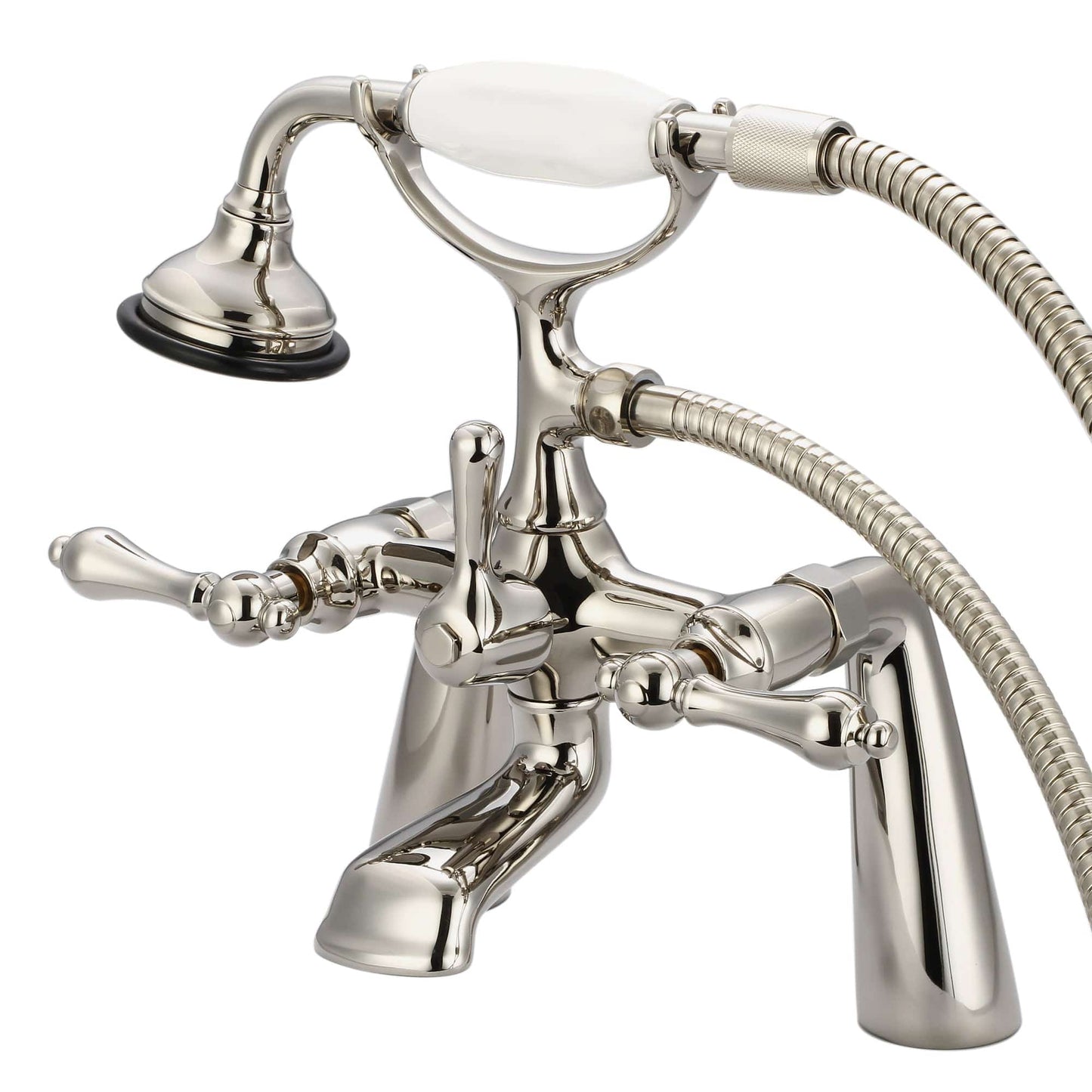 Water Creation F6-0003-05-AL Vintage Classic 7" Spread Deck Mount Tub Faucet With Handheld Shower in Polished Nickel Finish, With Metal Lever Handles Without Labels