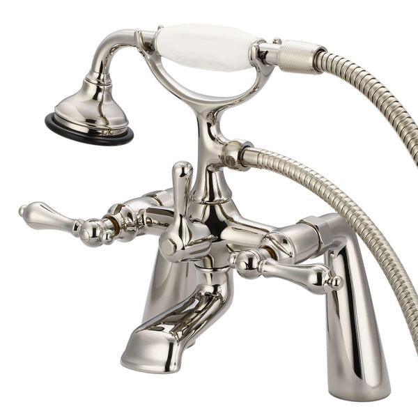 Water Creation F6-0003-05-AL Vintage Classic 7 Spread Deck Mount Tub Faucet With Handheld Shower in Polished Nickel Finish, With Metal Lever Handles Without Labels