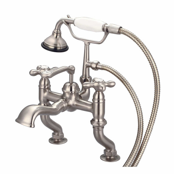 Water Creation F6-0004-02-AX Vintage Classic Adjustable Center Deck Mount Tub Faucet With Handheld Shower in Brushed Nickel Finish, With Metal Lever Handles, Hot And Cold Labels Included (A)