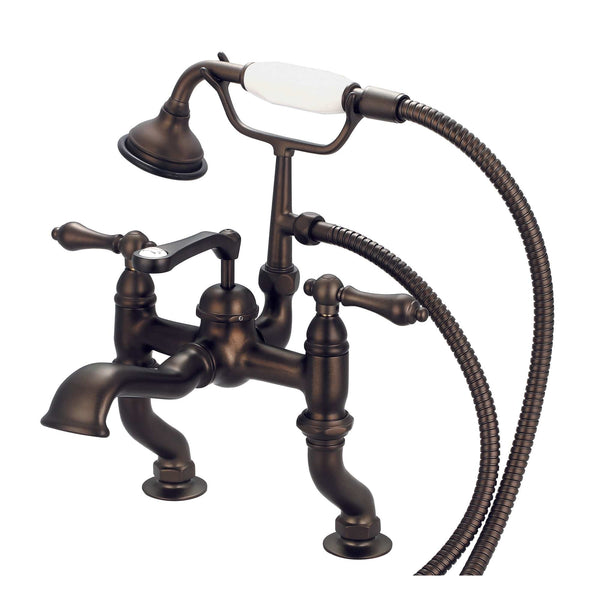 Water Creation F6-0004-03-AL Vintage Classic Adjustable Center Deck Mount Tub Faucet With Handheld Shower in Oil Rubbed Bronze Finish, With Metal Lever Handles Without Labels (A)