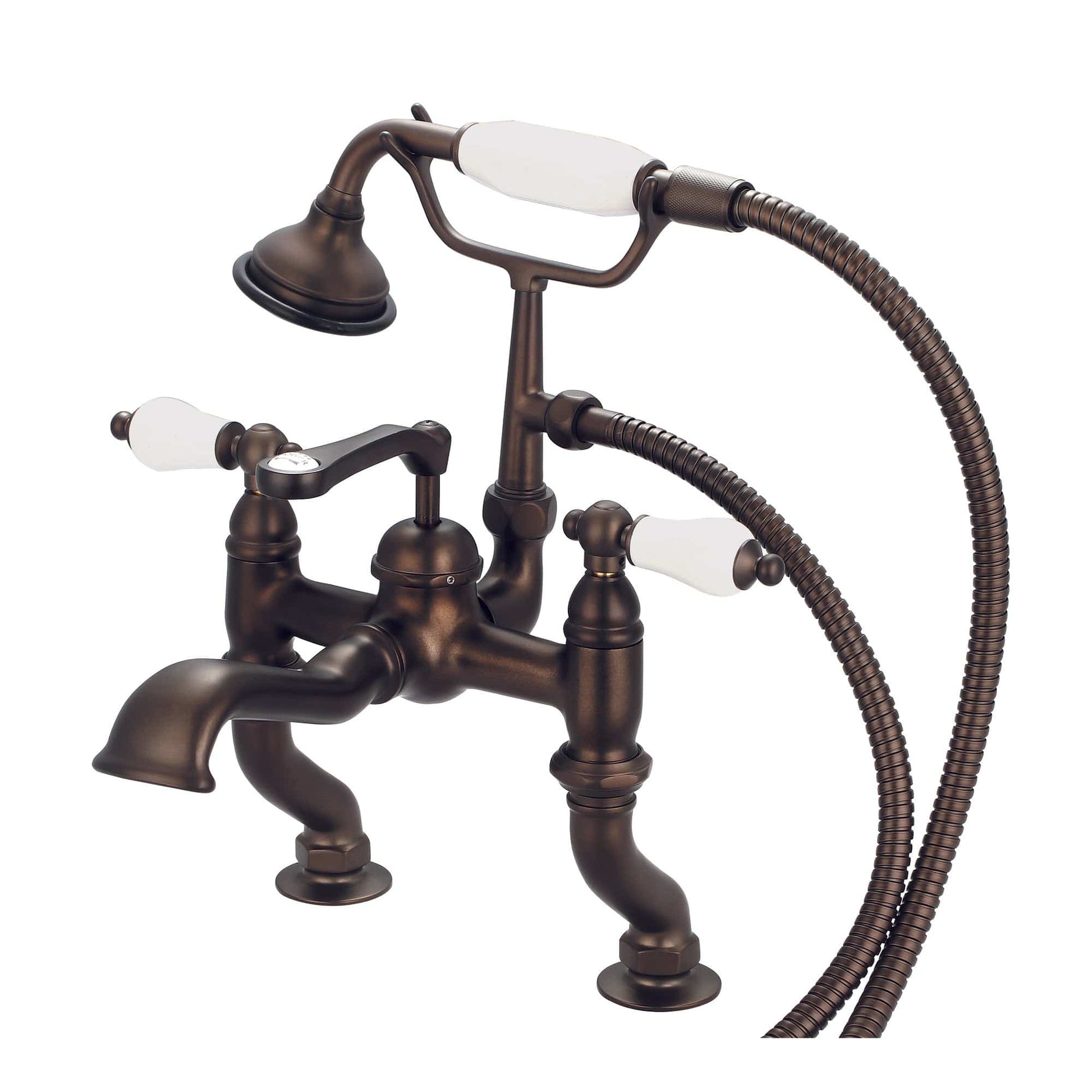 Water Creation F6-0004-03-PL Vintage Classic Adjustable Center Deck Mount Tub Faucet With Handheld Shower in Oil Rubbed Bronze Finish, With Porcelain Lever Handles Without labels (A)