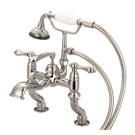 Water Creation F6-0004-05-AL Vintage Classic Adjustable Center Deck Mount Tub Faucet With Handheld Shower in Polished Nickel Finish, With Metal Lever Handles Without Labels (A)