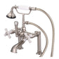 Water Creation F6-0006-02-PX Vintage Classic 7" Spread Deck Mount Tub Faucet With 6" Risers & Handheld Shower in Brushed Nickel Finish, With Porcelain Cross Handles, Hot And Cold Labels Included