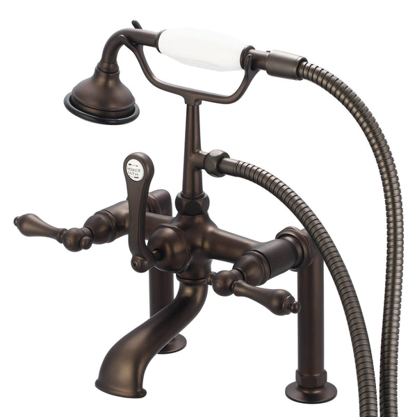 Water Creation F6-0006-03-AL Vintage Classic 7 Spread Deck Mount Tub Faucet With 6 Risers & Handheld Shower in Oil Rubbed Bronze Finish, With Metal Lever Handles Without Labels