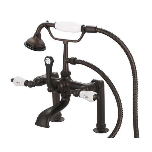 Water Creation F6-0006-03-CL Vintage Classic 7" Spread Deck Mount Tub Faucet With 6" Risers & Handheld Shower in Oil Rubbed Bronze Finish, With Porcelain Lever Handles, Hot And Cold Labels Included