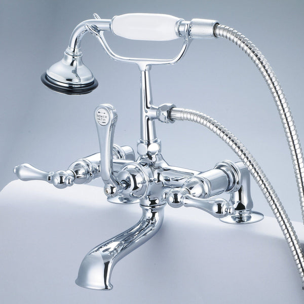 Water Creation F6-0007-01-AL Vintage Classic 7 Spread Deck Mount Tub Faucet With 2 Risers & Handheld Shower in Chrome Finish, With Metal Lever Handles Without Labels