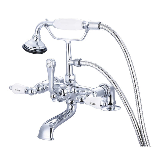 Water Creation F6-0007-01-CL Vintage Classic 7" Spread Deck Mount Tub Faucet With 2" Risers & Handheld Shower in Chrome Finish, With Porcelain Lever Handles, Hot And Cold Labels Included