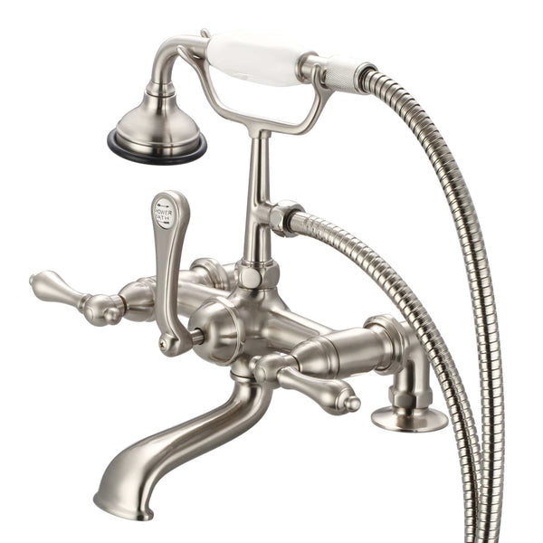 Water Creation F6-0007-02-AL Vintage Classic 7 Spread Deck Mount Tub Faucet With 2 Risers & Handheld Shower in Brushed Nickel Finish, With Metal Lever Handles Without Labels