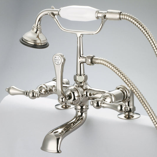 Water Creation F6-0007-05-AL Vintage Classic 7" Spread Deck Mount Tub Faucet With 2" Risers & Handheld Shower in Polished Nickel Finish, With Metal Lever Handles Without Labels