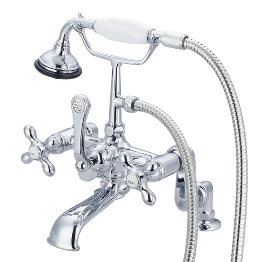 Water Creation F6-0008-01-AX Vintage Classic Adjustable Center Deck Mount Tub Faucet With Handheld Shower in Chrome Finish, With Metal Lever Handles, Hot And Cold Labels Included