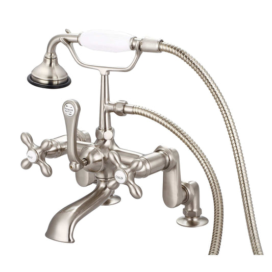 Water Creation F6-0008-02-AX Vintage Classic Adjustable Center Deck Mount Tub Faucet With Handheld Shower in Brushed Nickel Finish, With Metal Lever Handles, Hot And Cold Labels Included (B)