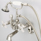 Water Creation F6-0009-05-PX Vintage Classic Adjustable Center Wall Mount Tub Faucet With Swivel Wall Connector & Handheld Shower in Polished Nickel Finish, With Porcelain Cross Handles, Hot And Cold Labels Included