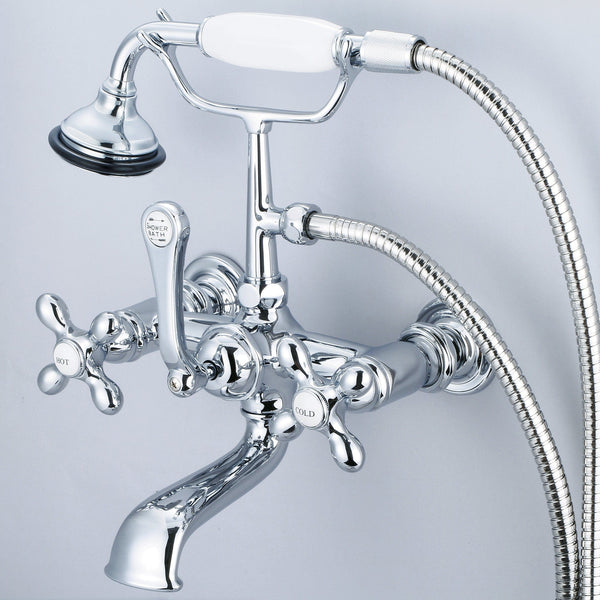 Water Creation F6-0010-01-AX Vintage Classic 7 Spread Wall Mount Tub Faucet With Straight Wall Connector & Handheld Shower in Chrome Finish, With Metal Lever Handles, Hot And Cold Labels Included