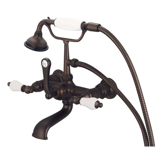 Water Creation F6-0010-03-PL Vintage Classic 7" Spread Wall Mount Tub Faucet With Straight Wall Connector & Handheld Shower in Oil Rubbed Bronze Finish, With Porcelain Lever Handles Without labels